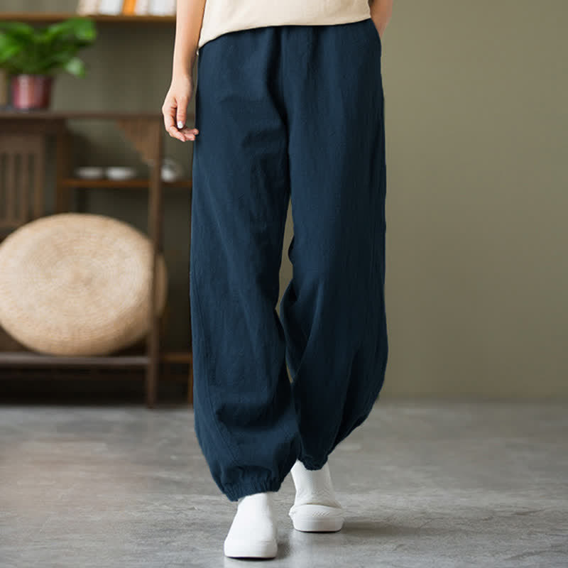 Buddha Stones Plain Color Ramie Linen Cotton Women's Pants With Pockets - SteelBlue - US6,UK/AU10,EU38 (L) - image 47