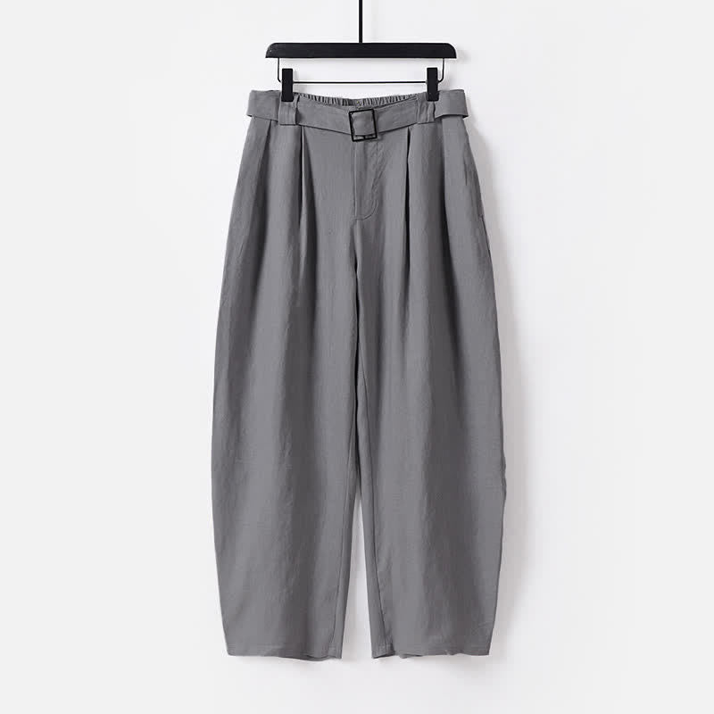 Buddha Stones Summer Zipper Elastic Waist Design Men's Cotton Linen Wide Leg Pants With Pockets - Gray - US/UK/AU56,EU66 (9XL) - image 10