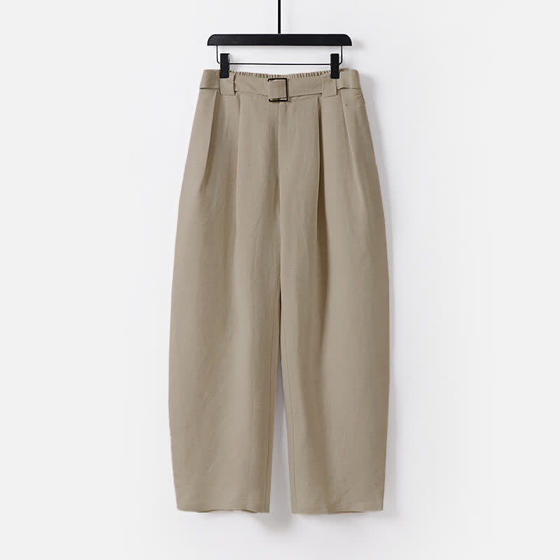 Buddha Stones Summer Zipper Elastic Waist Design Men's Cotton Linen Wide Leg Pants With Pockets - Tan - US/UK/AU56,EU66 (9XL) - image 0