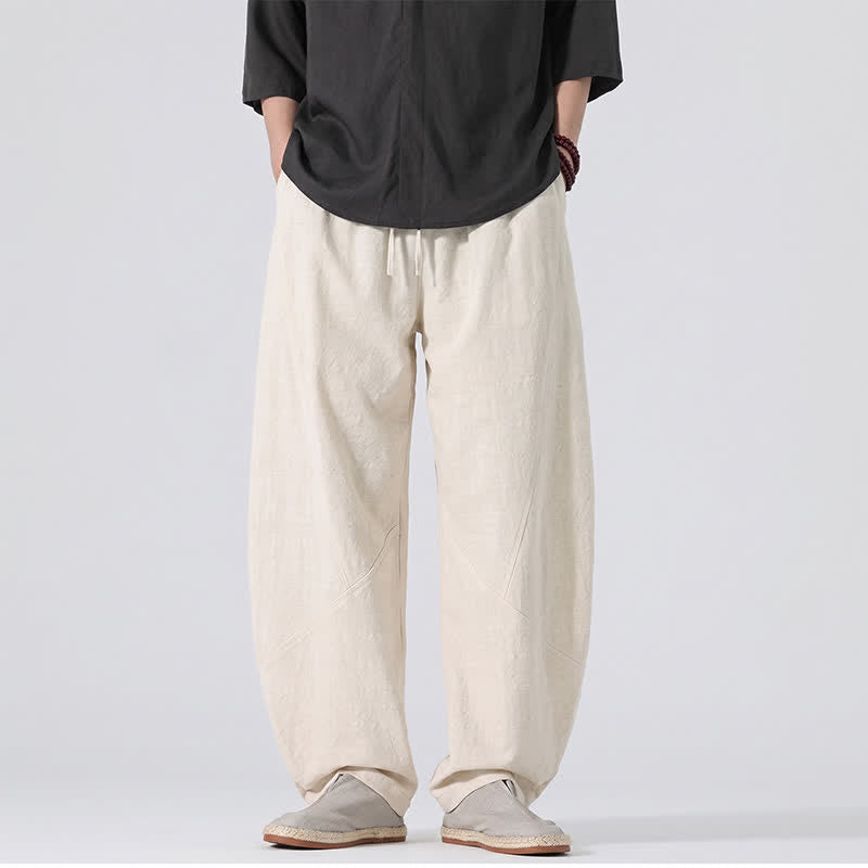 Buddha Stones Spring Summer Casual Minimalist Drawstring Solid Linen Long Pants Men's Straight Leg Pants With Pockets - AntiqueWhite - US/UK/AU46,EU56 (5XL) - image 25