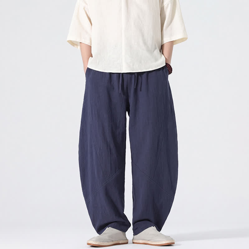 Buddha Stones Spring Summer Casual Minimalist Drawstring Solid Linen Long Pants Men's Straight Leg Pants With Pockets - MidnightBlue - US/UK/AU46,EU56 (5XL) - image 9