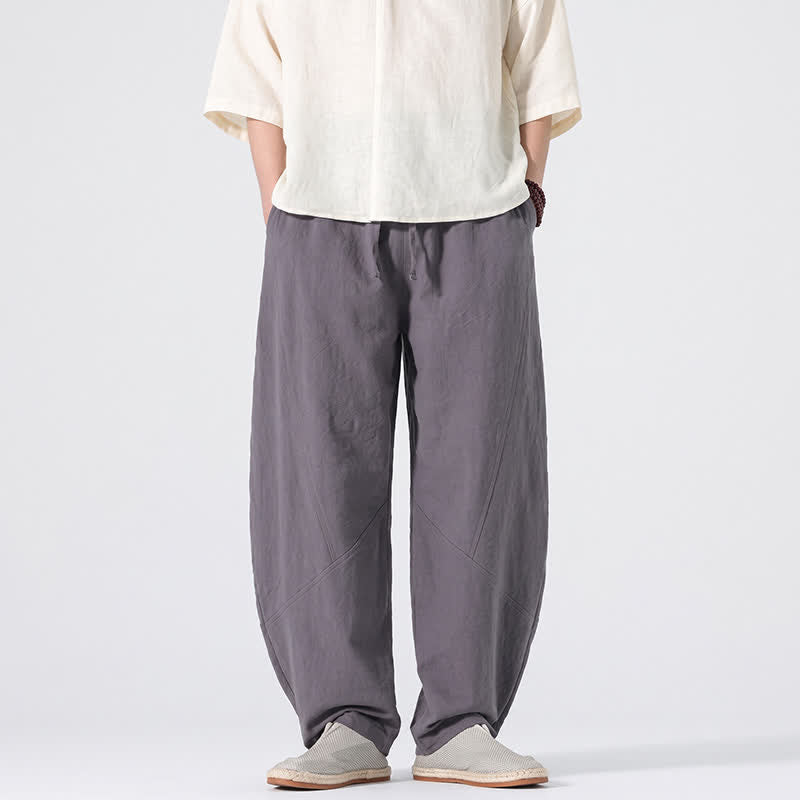 Buddha Stones Spring Summer Casual Minimalist Drawstring Solid Linen Long Pants Men's Straight Leg Pants With Pockets - SlateGray - US/UK/AU46,EU56 (5XL) - image 0