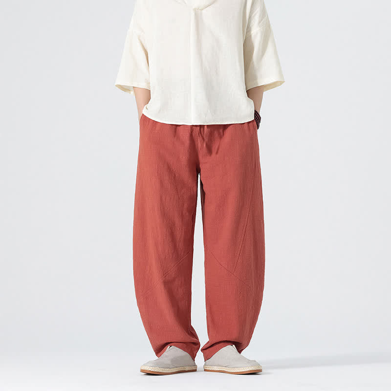 Buddha Stones Spring Summer Casual Minimalist Drawstring Solid Linen Long Pants Men's Straight Leg Pants With Pockets - IndianRed - US/UK/AU46,EU56 (5XL) - image 17