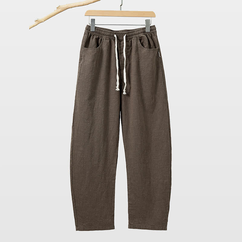Buddha Stones Spring Summer Casual Drawstring Solid Ankle Pants Men's Straight Leg Pants With Pocket - SaddleBrown - US/UK/AU46,EU56 (5XL) - image 4
