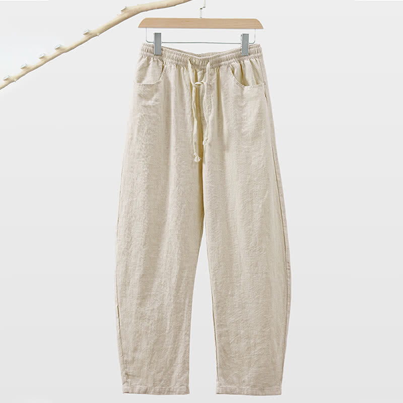 Buddha Stones Spring Summer Casual Drawstring Solid Ankle Pants Men's Straight Leg Pants With Pocket - AntiqueWhite - US/UK/AU46,EU56 (5XL) - image 0