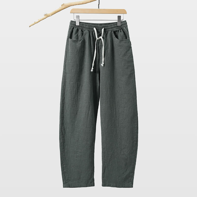 Buddha Stones Spring Summer Casual Drawstring Solid Ankle Pants Men's Straight Leg Pants With Pocket - SlateGray - US/UK/AU46,EU56 (5XL) - image 10