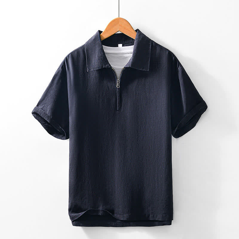 Buddha Stones Summer Casual Minimalist Quarter Zip Solid Men's Short Sleeve Shirts - DarkSlateGray - US/UK/AU42,EU52 (3XL) - image 15