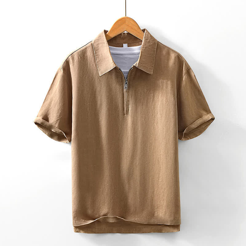 Buddha Stones Summer Casual Minimalist Quarter Zip Solid Men's Short Sleeve Shirts - Sienna - US/UK/AU42,EU52 (3XL) - image 8