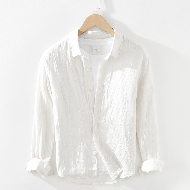 Buddha Stones Spring Casual Button-Up Solid Linen Men's Long Sleeve Shirts - White - US/UK/AU42,EU52 (3XL) - image 20