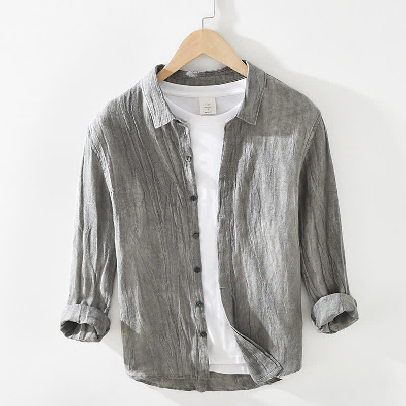 Buddha Stones Spring Casual Button-Up Solid Linen Men's Long Sleeve Shirts - Gray - US/UK/AU42,EU52 (3XL) - image 0