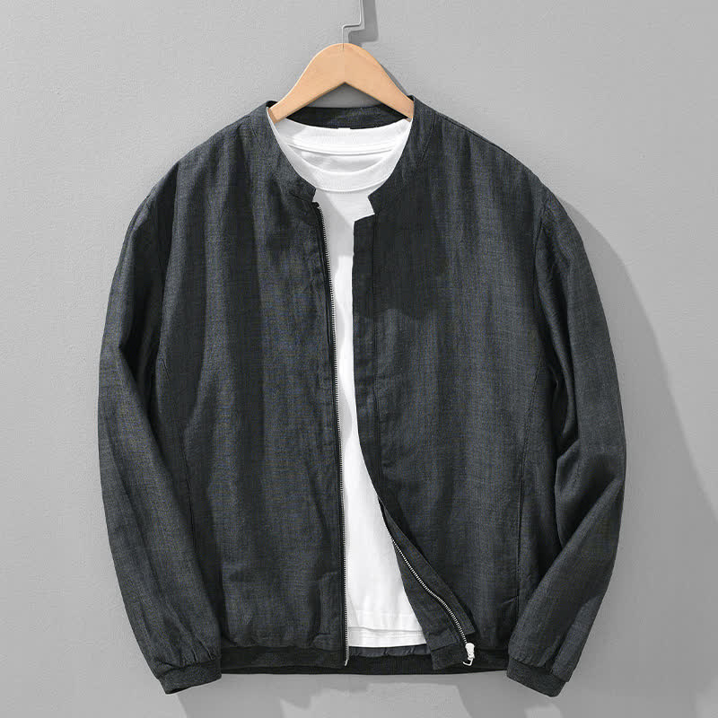 Buddha Stones Spring Summer Casual Minimalist Mandarin Collar Zipper Design Solid Men's Jacket With Pockets - DimGray - US/UK/AU42,EU52 (3XL) - image 12