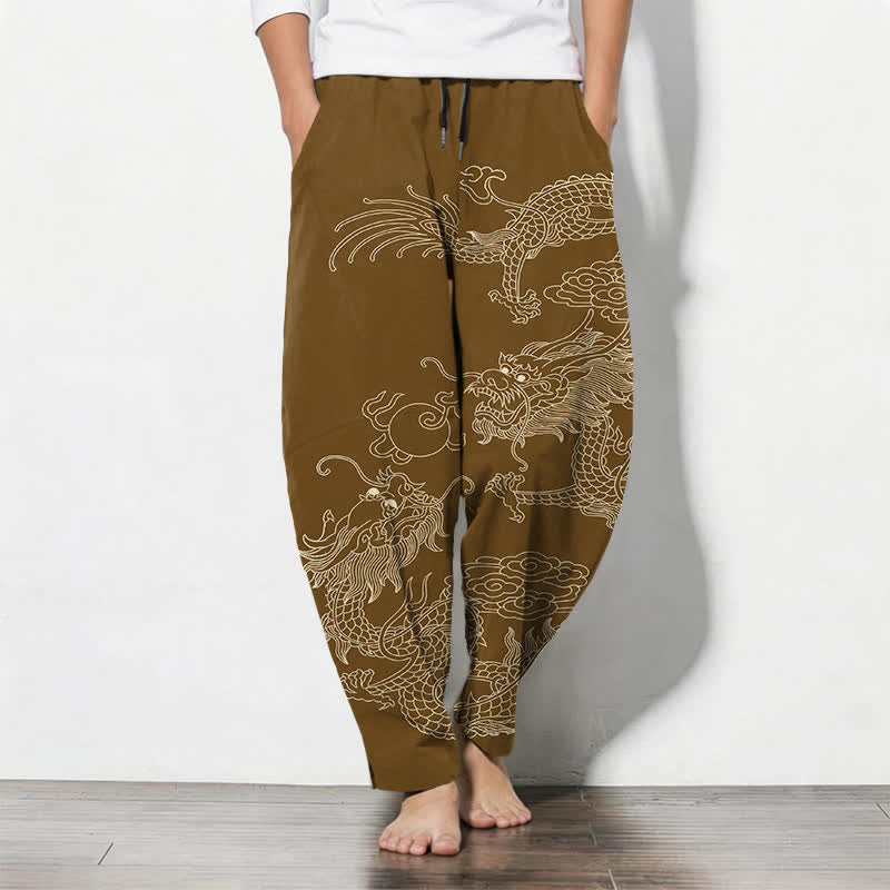 Buddha Stones Pure Cotton Imperial Dragon Pattern Drawstring Men's Tapered Pants With Pockets - Peru - US/UK/AU50,EU60 (5XL) - image 11