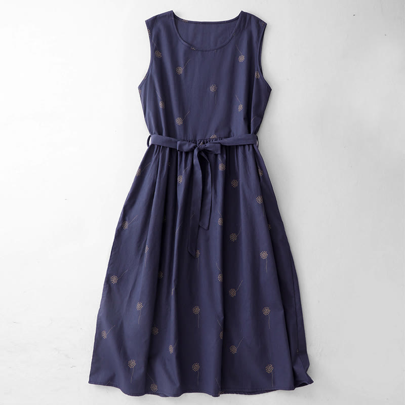 Buddha Stones MidnightBlue Printing Lace-Up Design Sleeveless Midi Dress With Pockets - MidnightBlue - US8-10,UK/AU12-14,EU40-42 (2XL) - image 0