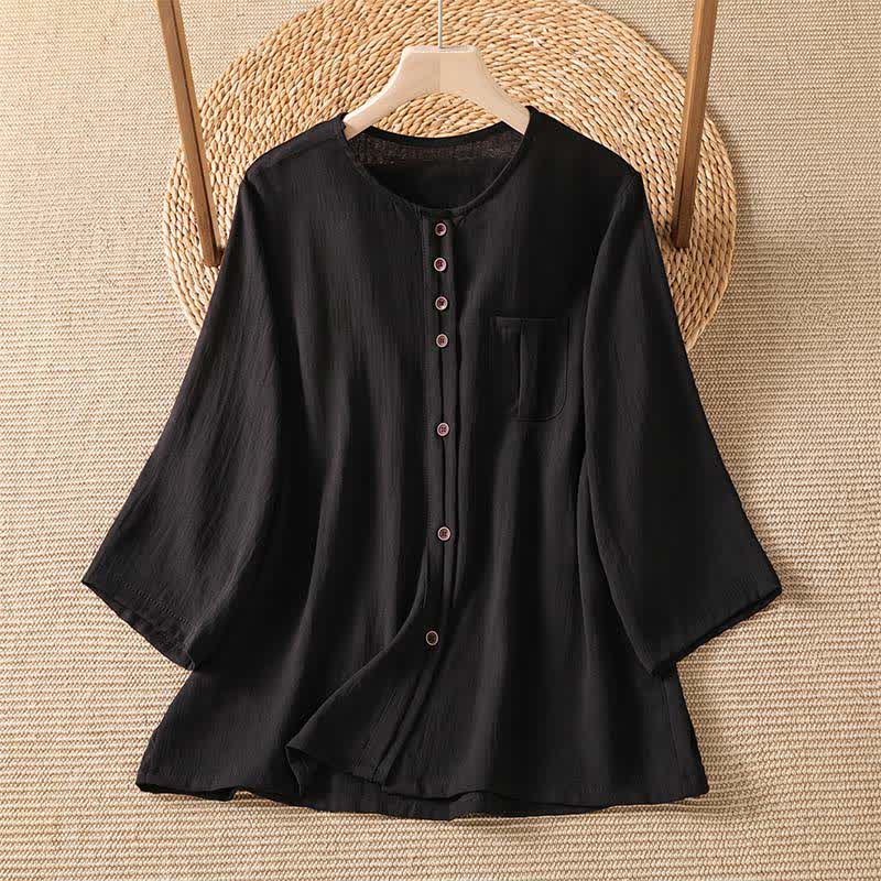 Buddha Stones Spring Casual Minimalist Button-Up Solid Women's Three-Quarter Sleeve Shirts With Patch Pocket - Black - US4-8/10,UK/AU8-12/14,EU36-40/42 (F) - image 22