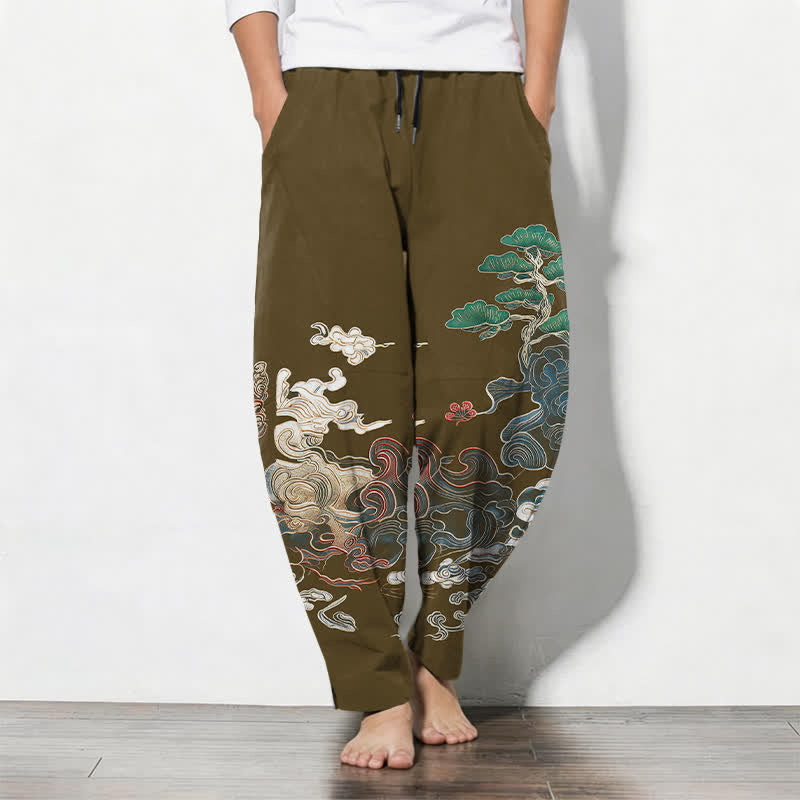 Buddha Stones Pure Cotton Cloud Pine Wave Pattern Drawstring Men's Tapered Pants With Pockets - DarkGoldenrod - US/UK/AU50,EU60 (5XL) - image 11