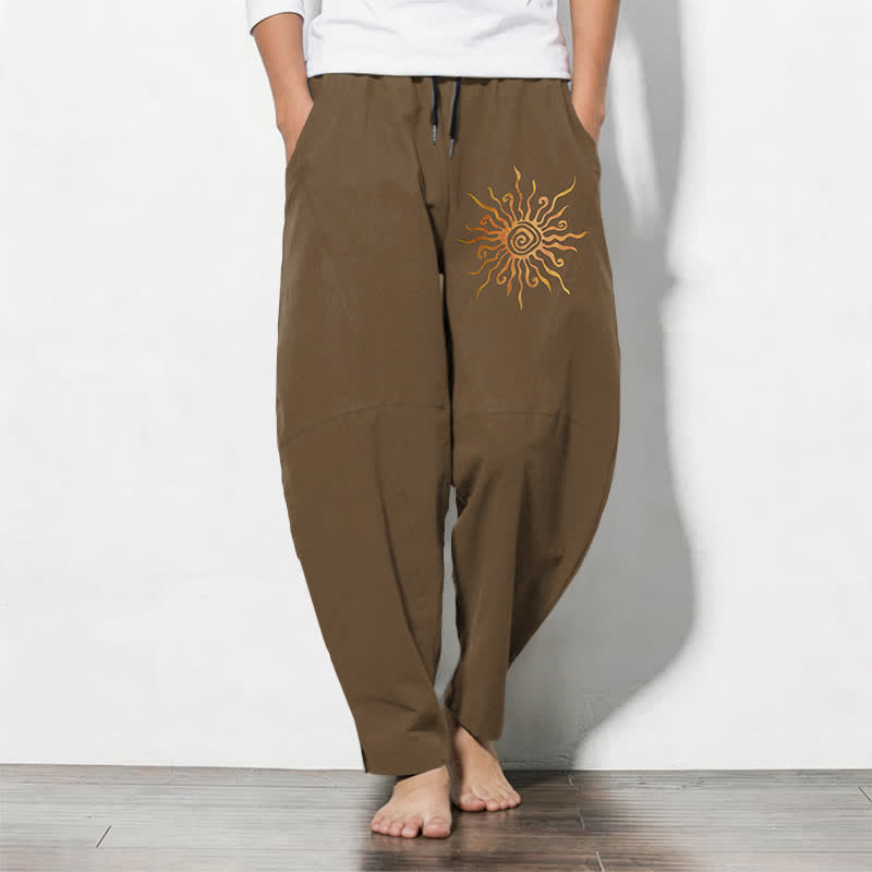 Buddha Stones Pure Cotton Golden Sun Spiral Pattern Drawstring Men's Tapered Pants With Pockets - Peru - US/UK/AU50,EU60 (5XL) - image 11