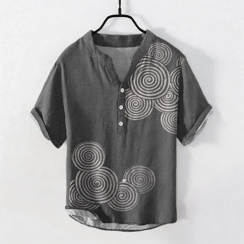 Buddha Stones Cotton Spiral Circle Pattern Men's Short Sleeve Half Button Shirt - DimGray - US/UK/AU50,EU60 (5XL) - image 5
