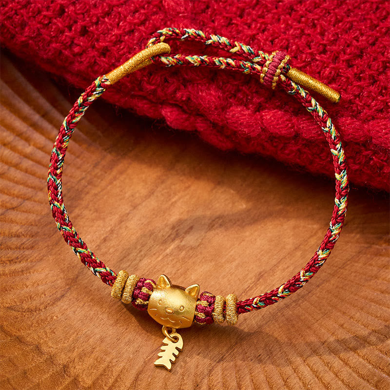 Buddha Stones Copper Cat Fish Multiple Colors String Balance Bracelet - Red(Wrist Circumference: 14–16cm) - image 0