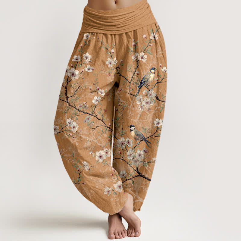 Buddha Stones Cotton Bird Blossom Branch Pattern Women's Elastic Waist Harem Pants - Tan - US16,UK/AU20,EU48 (3XL) - image 5