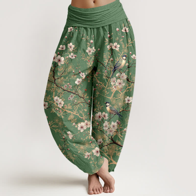Buddha Stones Cotton Bird Blossom Branch Pattern Women's Elastic Waist Harem Pants - OliveDrab - US16,UK/AU20,EU48 (3XL) - image 8