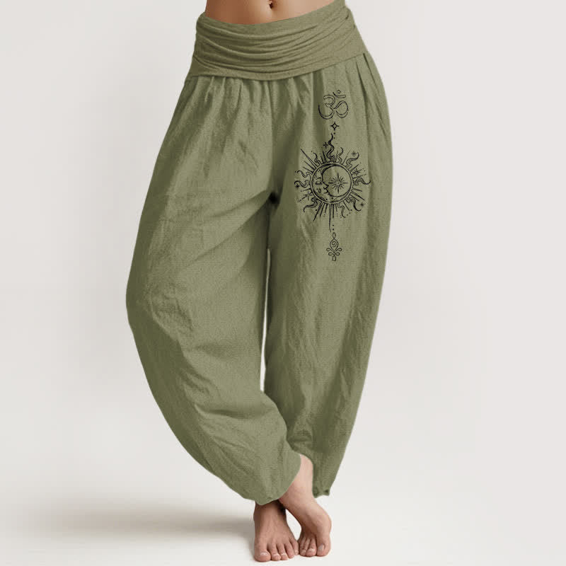 Buddha Stones Pure Cotton White Mandala Om Sun Pattern Women's Elastic Waist Harem Pants - OliveDrab - US16,UK/AU20,EU48 (3XL) - image 11