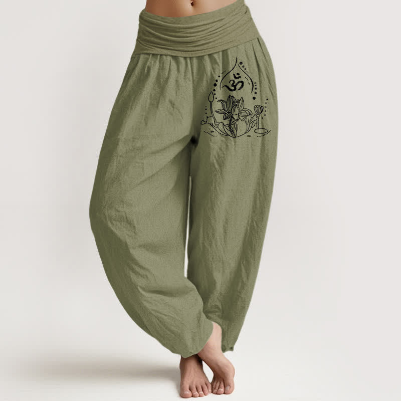 Buddha Stones Pure Cotton Zen Mandala Pattern Women's Elastic Waist Harem Pants - OliveDrab - US16,UK/AU20,EU48 (3XL) - image 11