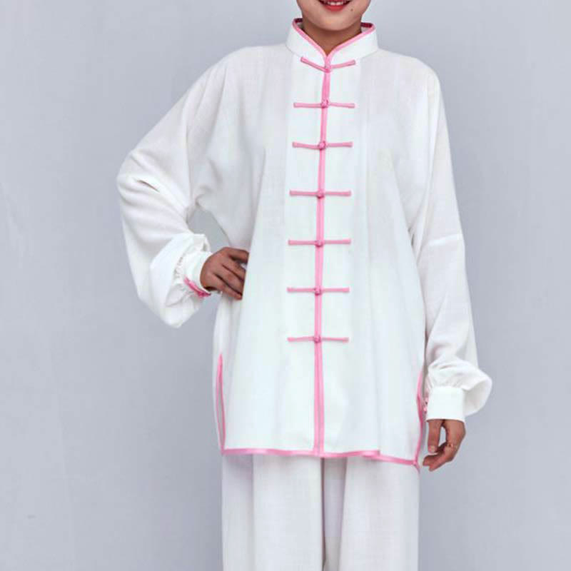 Buddha Stones Meditation Zen Prayer Spiritual Tai Chi Qigong Practice Unisex Embroidery Clothing Set - White + Pink Edge Long Sleeve - US12,UK/AU16,EU44 (2XL) - image 10