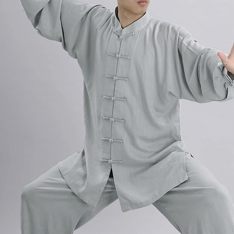 Buddha Stones Meditation Zen Prayer Spiritual Tai Chi Qigong Practice Unisex Embroidery Clothing Set - Light Grey Long Sleeve - US12,UK/AU16,EU44 (2XL) - image 3