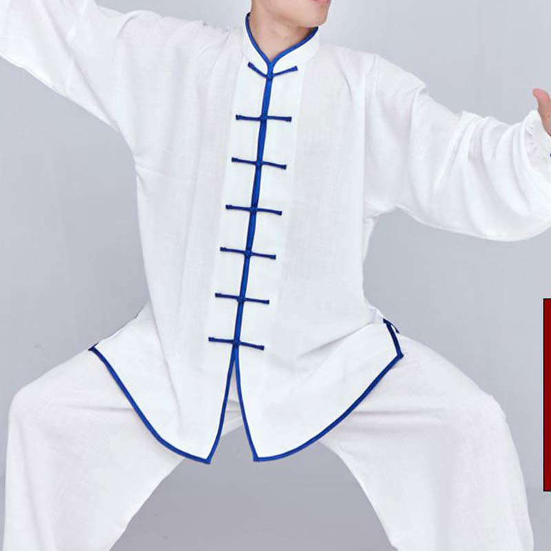 Buddha Stones Meditation Zen Prayer Spiritual Tai Chi Qigong Practice Unisex Embroidery Clothing Set - White + Blue Edge Long Sleeve - US14,UK/AU18,EU46 (3XL) - image 7