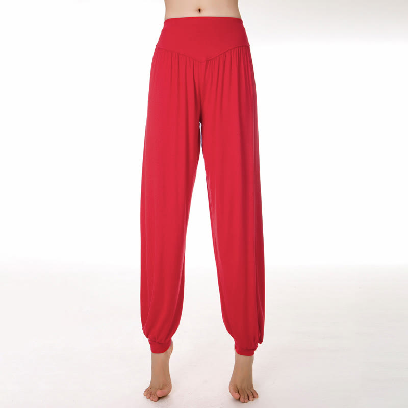 Buddha Stones Plain Color Loose Modal Yoga Dance Harem Pants - Red - US12,UK/AU16,EU44 (3XL) - image 25
