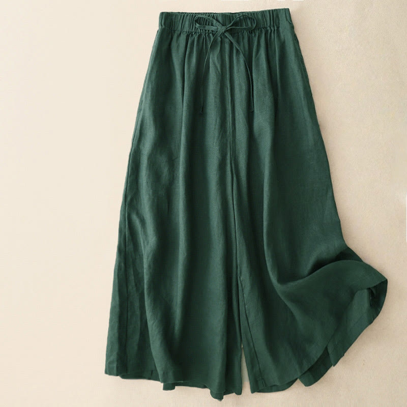 Buddha Stones Summer Elastic Waist Women's Capri Cropped Wide Leg Pants With Pockets - SeaGreen - US14,UK/AU18,EU46 (3XL) - image 23