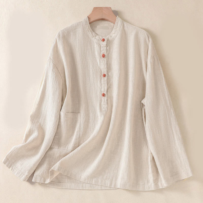 Buddha Stones Casual Buttons Crew Neck Women's Long Sleeve Shirt With Pockets - Cornsilk - US8-10,UK/AU12-14,EU40-42 (2XL) - image 16