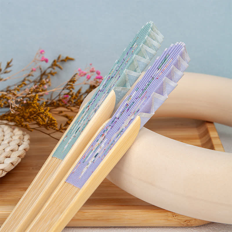 Buddha Stones Bamboo Floral fruit print Tassel Folding Fan - image 14