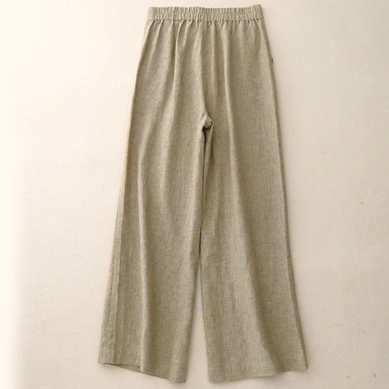 Buddha Stones Casual Plain Women's Elastic Waist Wide Leg Pants With Pockets - image 6