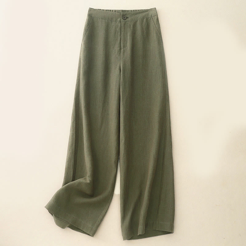 Buddha Stones Casual Plain Women's Elastic Waist Wide Leg Pants With Pockets - Olive - US8-10,UK/AU12-14,EU40-42 (2XL) - image 1