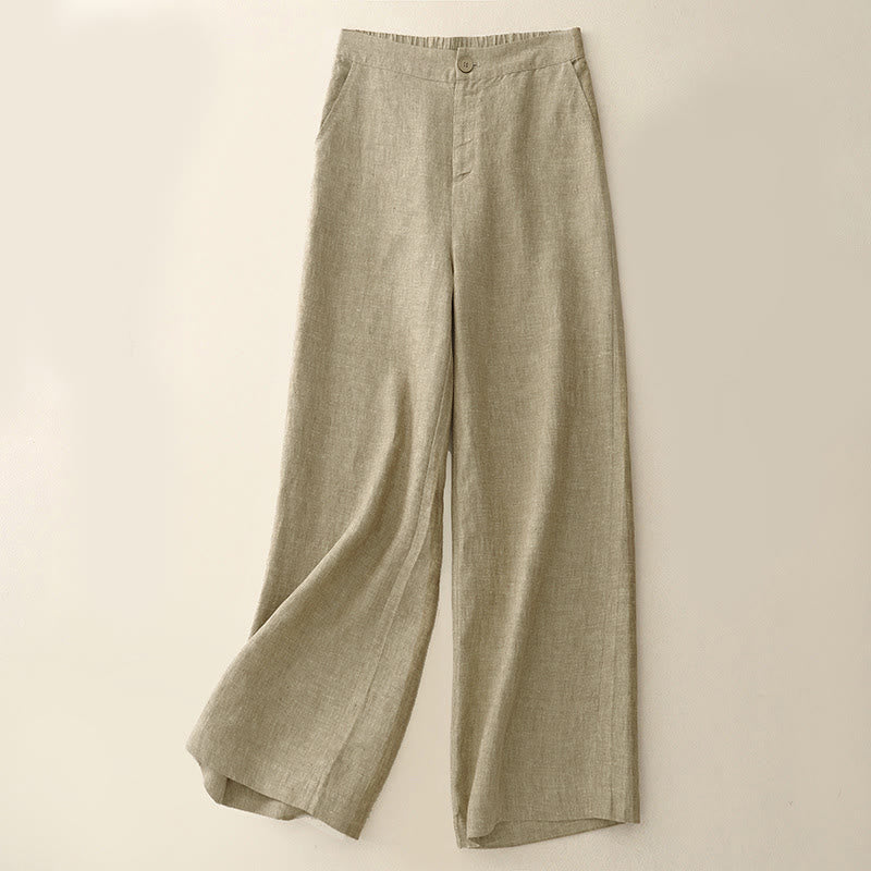 Buddha Stones Casual Plain Women's Elastic Waist Wide Leg Pants With Pockets - Wheat - US8-10,UK/AU12-14,EU40-42 (2XL) - image 5