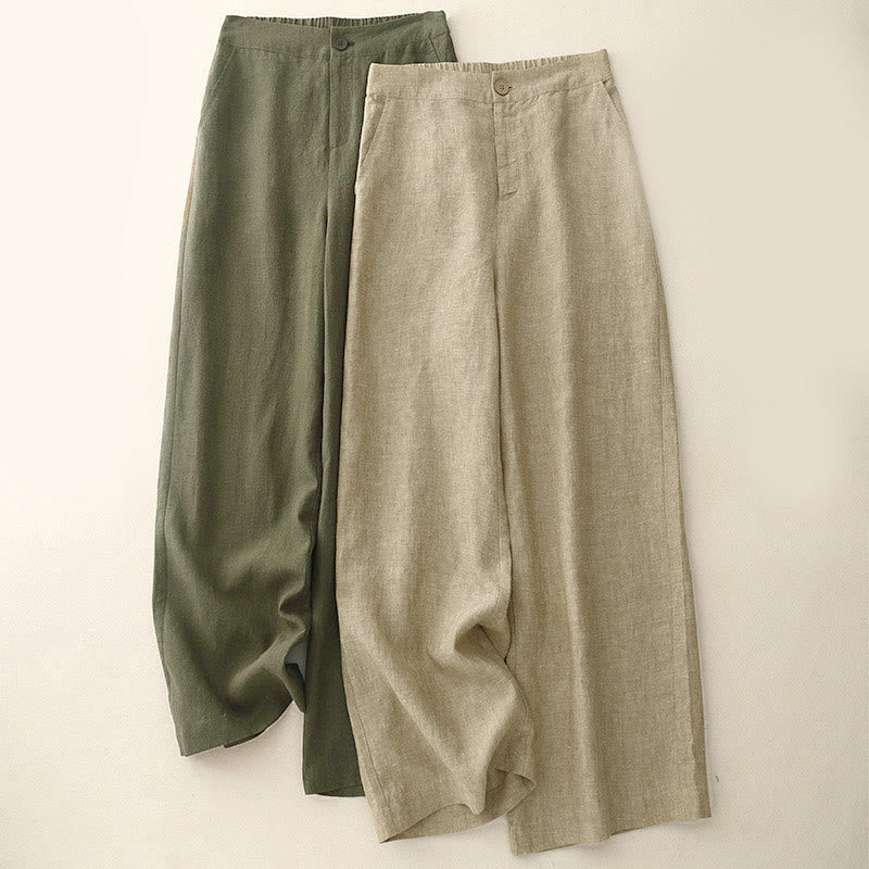 Buddha Stones Casual Plain Women's Elastic Waist Wide Leg Pants With Pockets - image 0