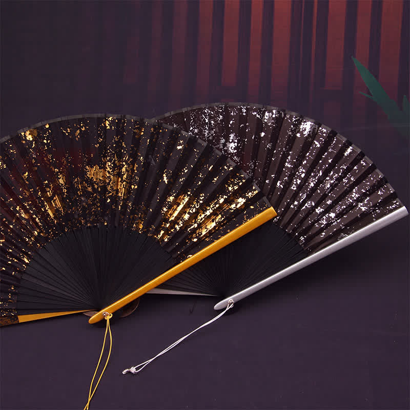 Buddha Stones gold speckle pattern Bamboo Folding Tassel Fan - image 8