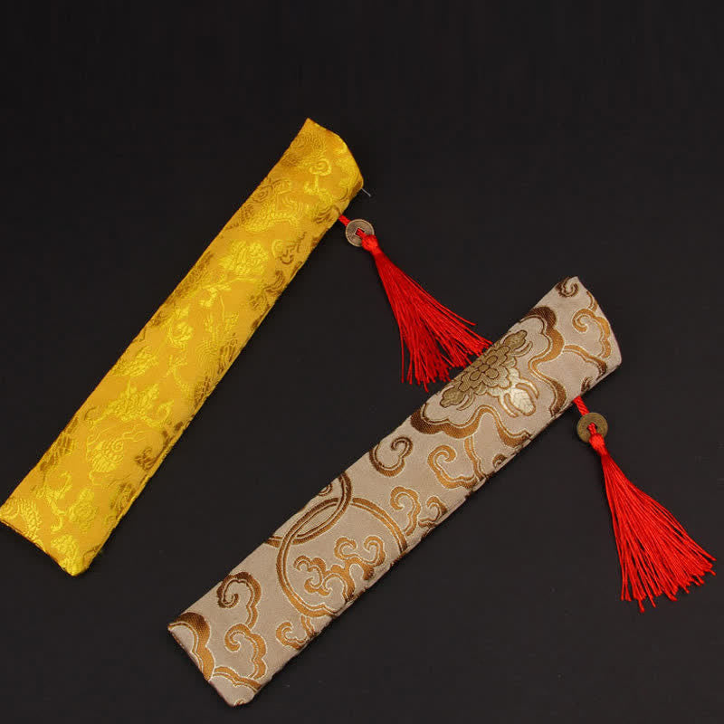 Buddha Stones gold speckle pattern Bamboo Folding Tassel Fan - image 11