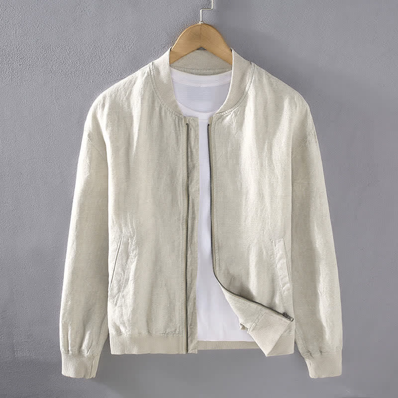 Buddha Stones Spring Casual Minimalist Solid Zipper Design Linen Men's Jacket With Pockets - BlanchedAlmond - US/UK/AU42,EU52 (3XL) - image 0