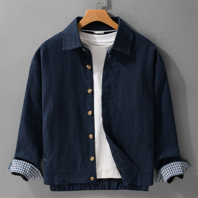Buddha Stones Fall Casual Vintage Button-Up Solid Linen Men's Jacket With Pockets - Navy - US/UK/AU42,EU52 (3XL) - image 8