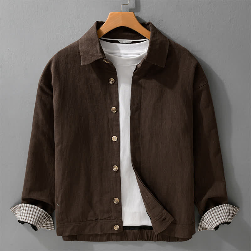 Buddha Stones Fall Casual Vintage Button-Up Solid Linen Men's Jacket With Pockets - SaddleBrown - US/UK/AU42,EU52 (3XL) - image 0