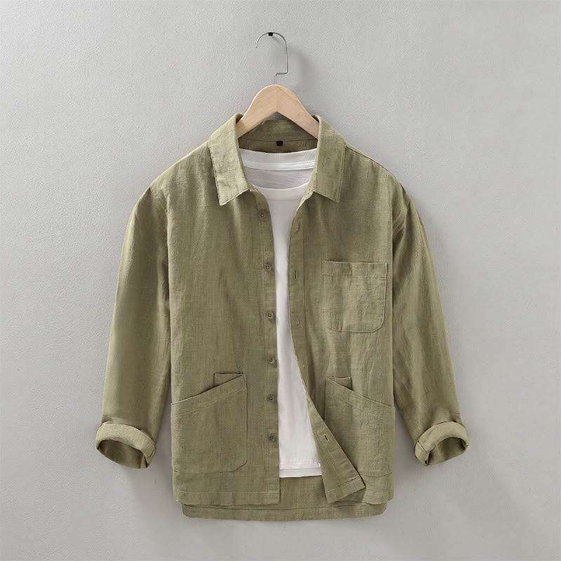 Buddha Stones Fall Casual Minimalist Button-Up Solid Ramie Men's Jacket With Pockets - DarkKhaki - US/UK/AU42,EU52 (3XL) - image 19