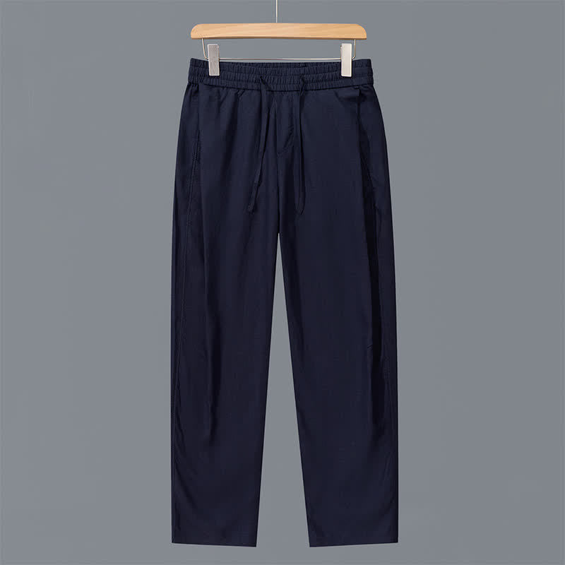 Buddha Stones Spring Summer Casual Drawstring Solid Linen Long Pants Men's Straight Leg Pants With Pockets - MidnightBlue - US/UK/AU42,EU52 (3XL) - image 10