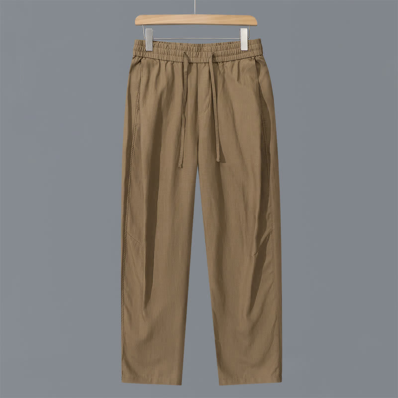 Buddha Stones Spring Summer Casual Drawstring Solid Linen Long Pants Men's Straight Leg Pants With Pockets - Tan - US/UK/AU42,EU52 (3XL) - image 11