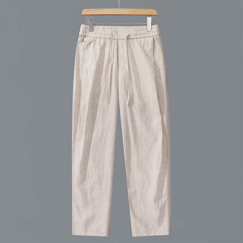 Buddha Stones Spring Summer Casual Drawstring Solid Linen Long Pants Men's Straight Leg Pants With Pockets - Linen - US/UK/AU42,EU52 (3XL) - image 0