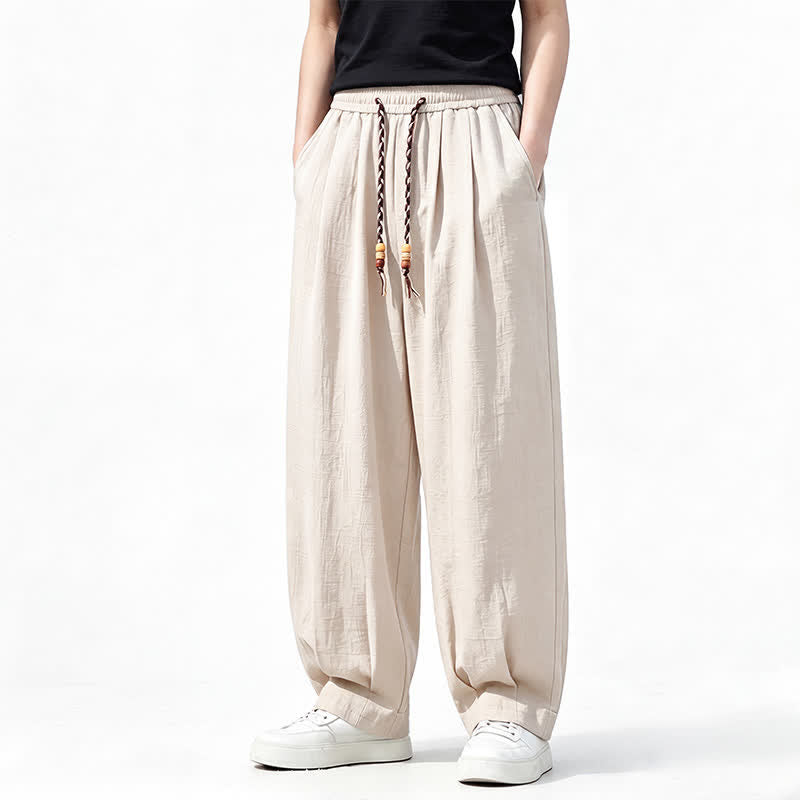 Buddha Stones Spring Summer Casual Drawstring Elastic Waist Solid Long Pants Men's Straight Leg Pants With Pockets - AntiqueWhite - US/UK/AU46,EU56 (5XL) - image 17