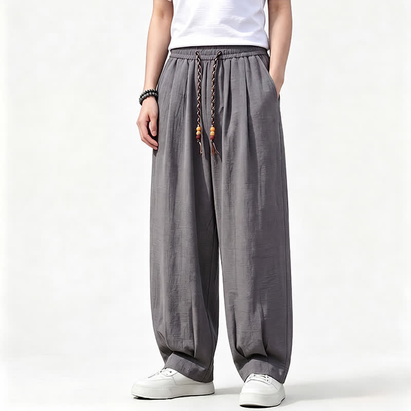 Buddha Stones Spring Summer Casual Drawstring Elastic Waist Solid Long Pants Men's Straight Leg Pants With Pockets - DimGray - US/UK/AU46,EU56 (5XL) - image 0