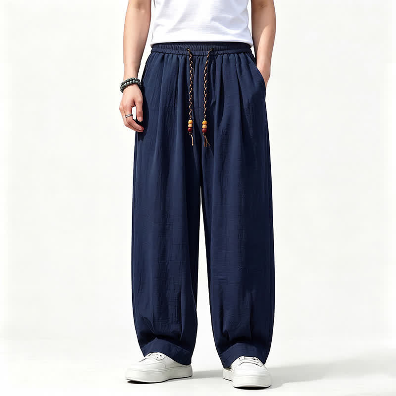 Buddha Stones Spring Summer Casual Drawstring Elastic Waist Solid Long Pants Men's Straight Leg Pants With Pockets - Navy - US/UK/AU46,EU56 (5XL) - image 12