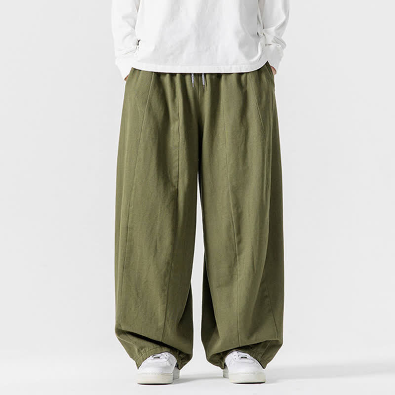 Buddha Stones Fall Casual Simple Drawstring Solid Cotton Long Pants Men's Straight Leg Pants With Pockets - OliveDrab - US/UK/AU46,EU56 (5XL) - image 18